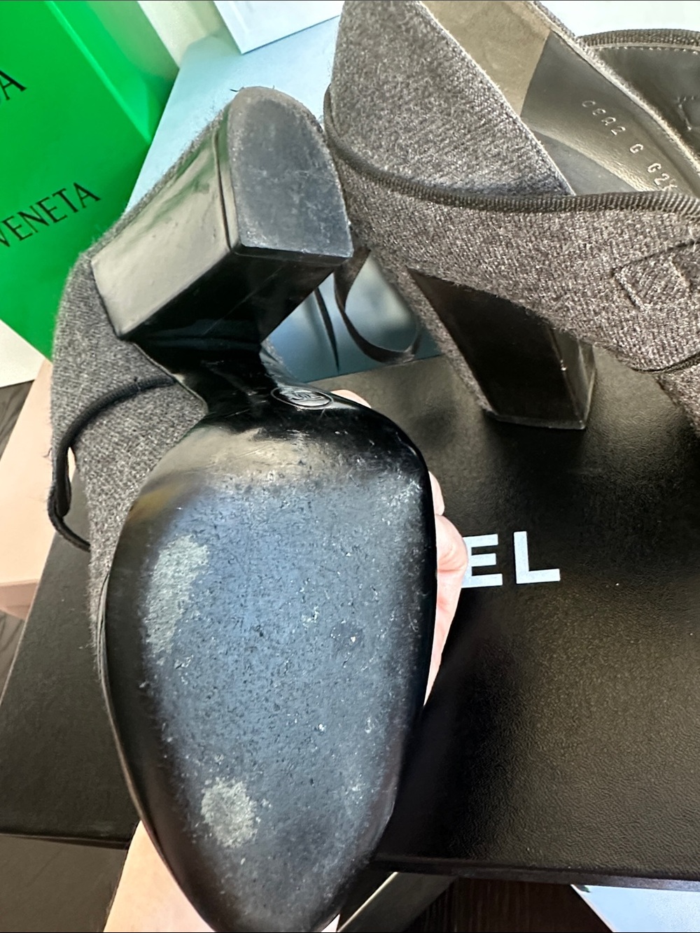 CHANEL Black and Charcoal Mary Jane Heels - Picture 7 of 10
